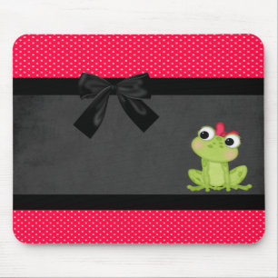 Mousepad Sapo Feminino Fofo em Bolinhas Vermelhas - Laço Pr