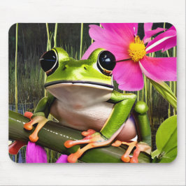 Mousepad Sapo Fofo no Ramo de Flor Rosa