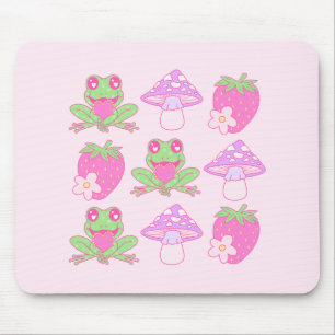 Mousepad Sapo Kawaii, Cogumelo e Morango