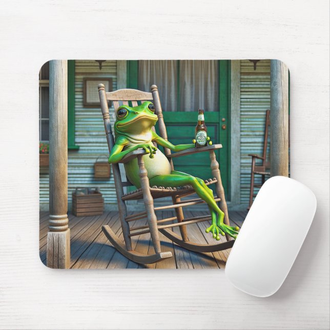 Mousepad Sapo verde com uma garrafa de cerveja (Com mouse)