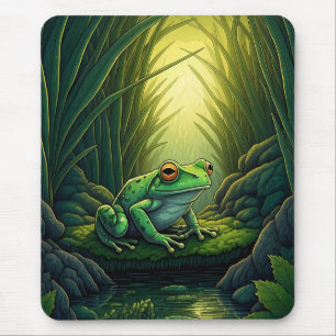 Mousepad Sapo Verde Enfeitiçado em uma Floresta
