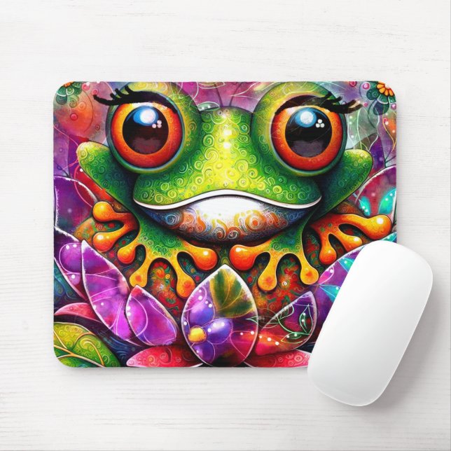 Mousepad Sapo Whimsic Pintura De Abstrato Floral Verde (Com mouse)