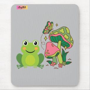 Mousepad sapos, cogumelos e borboletas