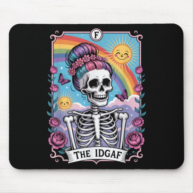 Mousepad Sarcastic Skeleton The Idgaf Funny Tarot Card Goth (Frente)
