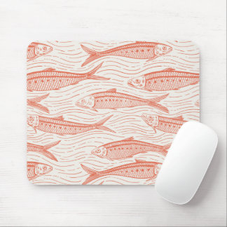 Mousepad Sardinhas em Movimento em coral e branco esmaecido