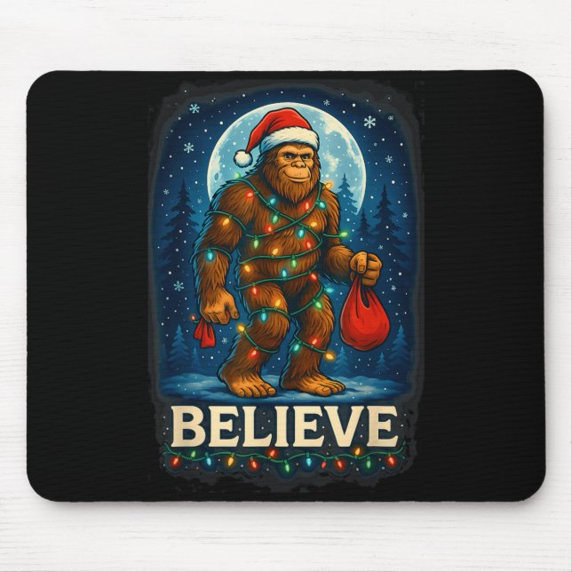 Mousepad Sasquatch Christmas Lights Holiday Believe  (Frente)