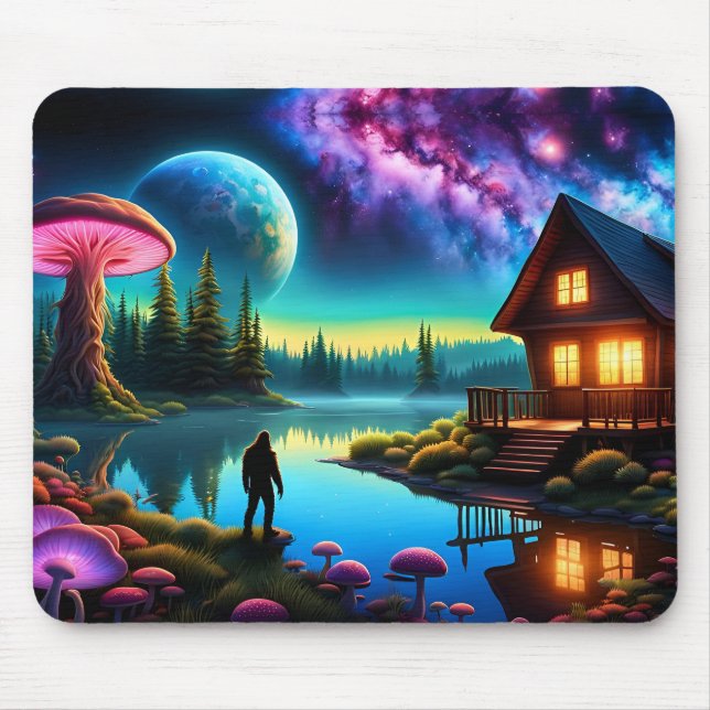 Mousepad Sasquatch Observando nebulosas em um planeta dista (Frente)