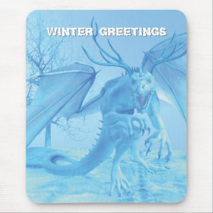 Mousepad Saudações de Inverno. Dragão de gelo com chifres