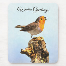 Mousepad Saudações de Inverno. Robin cantando