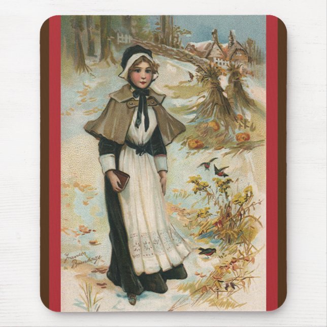 Mousepad Saudações do Dia de Ação de Graças com uma Mulher  (Frente)