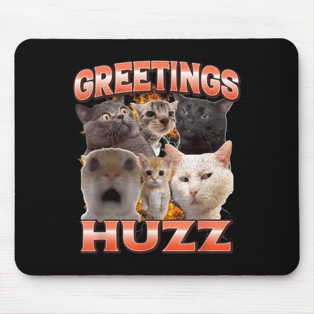Mousepad Saudações Huzz Meme de Gato Divertido e Desenfread (Frente)
