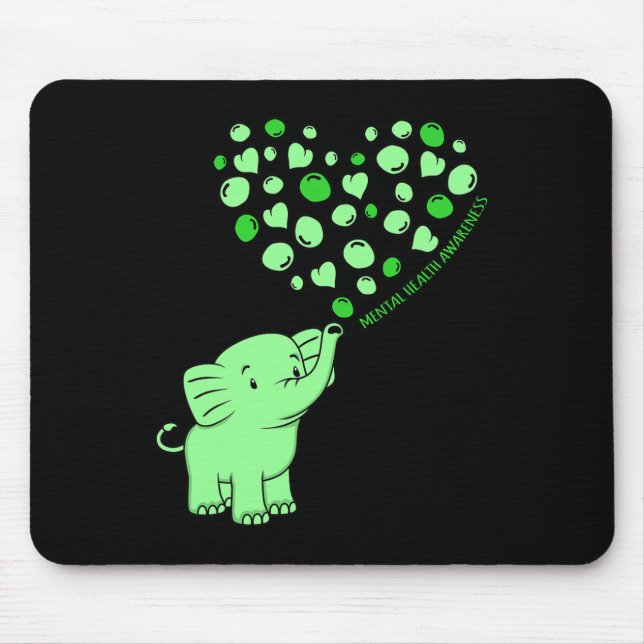 Mousepad Saúde Mental Consciência Elefante Coração Apoiante (Frente)