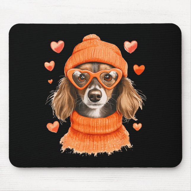 Mousepad Sausage Dog Heart Doxie Girl Valentine's Day Women (Frente)