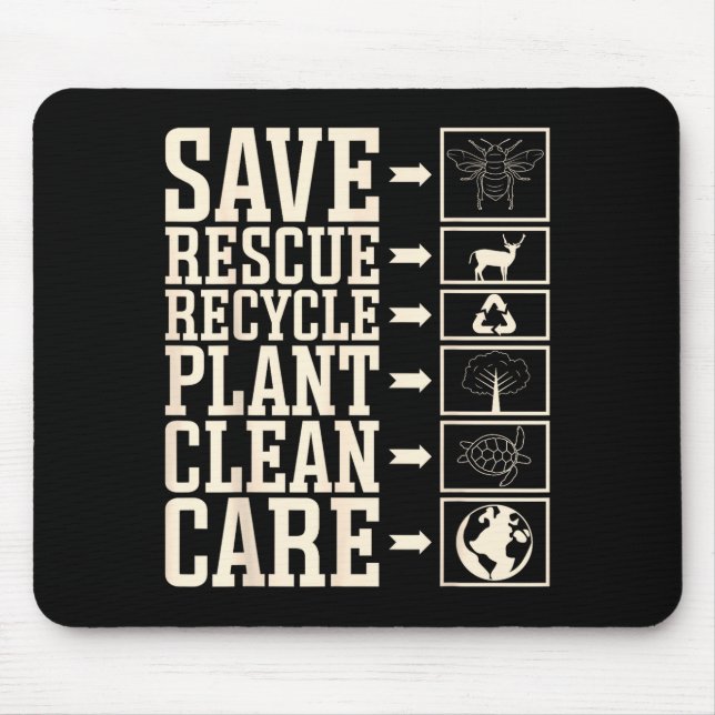 Mousepad Save Rescue Recycle Plant Clean Care  (Frente)