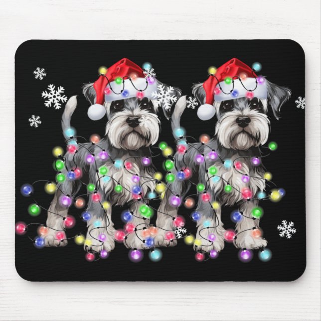 Mousepad Schnauzer Dog Reindeer Christmas Lights Ugly Xmas  (Frente)