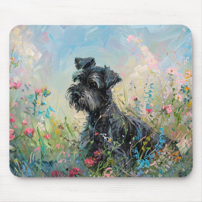 Mousepad Schnauzer - Flores Selvagens Coloridas (Frente)