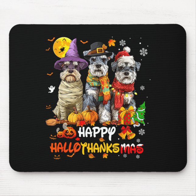Mousepad Schnauzer Happy Hallothanksmas Dog Lover Christmas (Frente)