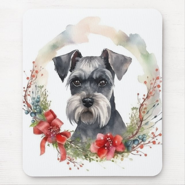 Mousepad Schnauzer Wreath Festivo Pup (Frente)