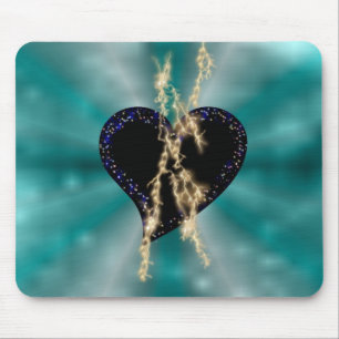 Mousepad schwarzes Herz mit Sternchen und Blitz auf grün