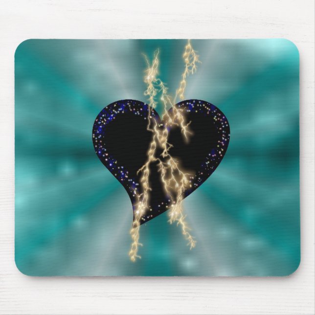 Mousepad schwarzes Herz mit Sternchen und Blitz auf grün (Frente)