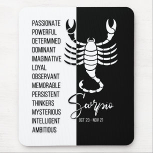 Mousepad Scorpio Zodiac - Sinal Mousepad, Preto e Branco