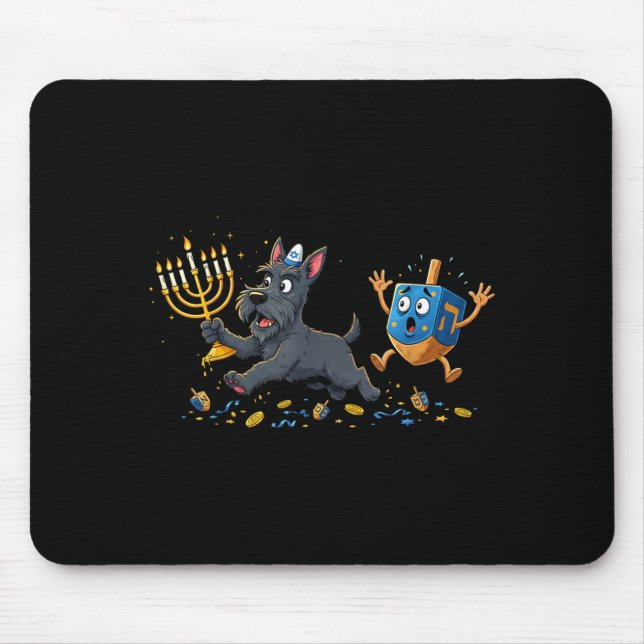 Mousepad Scottierrier Dreidel Menorah Hanukkah Kids Womens  (Frente)