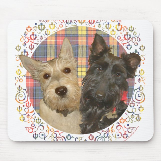 Mousepad Scotties Trigo e Preto em Tartan (Frente)