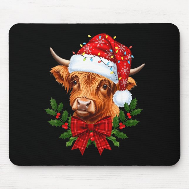 Mousepad Scottish Highland Cow Christmas Funny Cow Lover Xm (Frente)