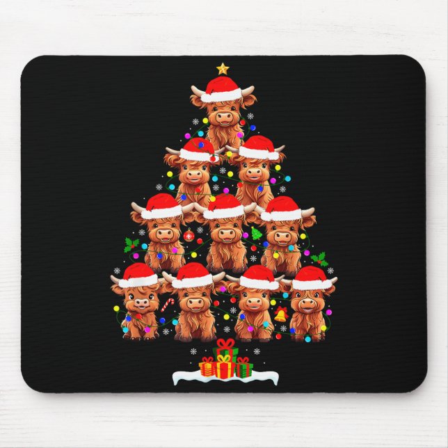 Mousepad Scottish Highland Cow Christmas Tree Lights Xmas P (Frente)