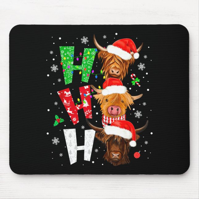 Mousepad Scottish Highland Cow Print Ho Ho Ho Christmas Paj (Frente)