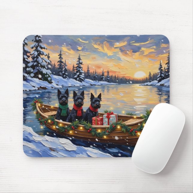 Mousepad Scottish Terrier Christmas Boat Holiday (Com mouse)