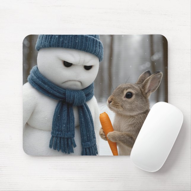 Mousepad Scowling Snowman With a Bunny (Com mouse)