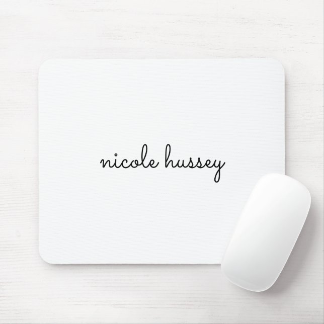 Mousepad Script Branco | Na moda Monograma Moderno Minimali (Com mouse)