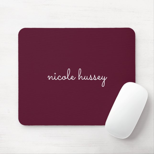 Mousepad Script Burgundy | Na moda Monograma Moderno (Com mouse)