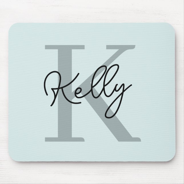 Mousepad Script de Monograma Azul Aqua Moderno (Frente)