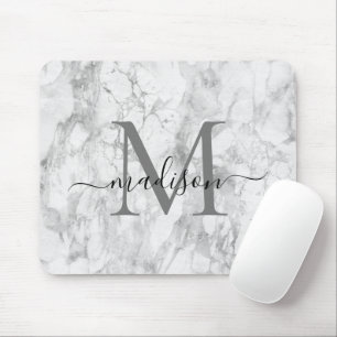 Mousepad Script de Monograma de Cinza Branca Moderna com M