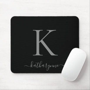 Mousepad Script de Monograma de Prata Elegante Moderno Pret