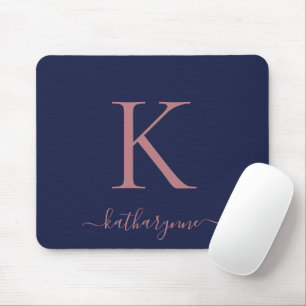 Mousepad Script de Monograma do Rosa Azul do Marinho Modern