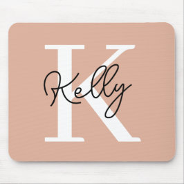 Mousepad Script de Monograma Rosa Blush Moderno