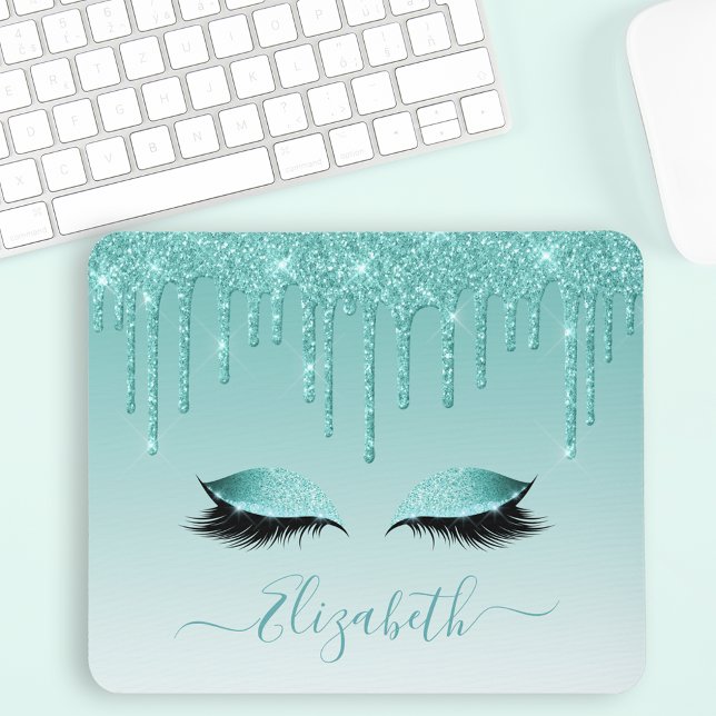 Mousepad Script de Na moda de Lashes de Teal de Tendência M (Customize to change text color, text style or to add more text.)
