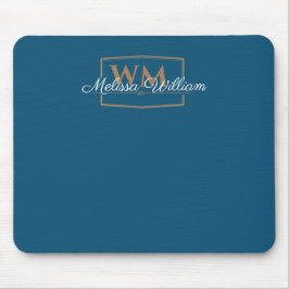 Mousepad Script de Nome do Monograma Dourado Branco Azul