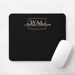 Mousepad Script de Nome do Monograma Dourado Branco Preto