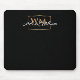 Mousepad Script de Nome do Monograma Dourado Branco Preto