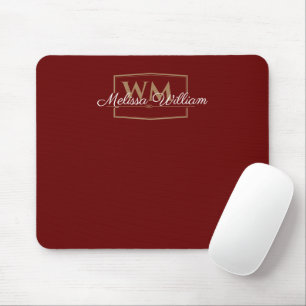 Mousepad Script de Nome do Monograma Dourado Branco Vermelh