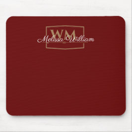 Mousepad Script de Nome do Monograma Dourado Branco Vermelh