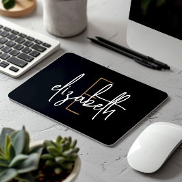 Mousepad Script Dourado preto monograma elegante