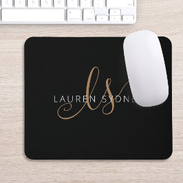 Mousepad Script Feminino Dourado Preto Moderno Monograma