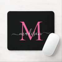 Script Girly Elegante de Monograma Rosa Preto Mode