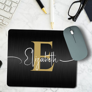 Mousepad Script Menino Dourado Moderno Monograma Girly Eleg