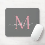 Mousepad Script Moderno do Monograma Cor-de-rosa com Cinza<br><div class="desc">Placa de Cinza de Prata Moderna Blush Pink Dusty Monograma Elegante Roteiro Girical Elegante</div>